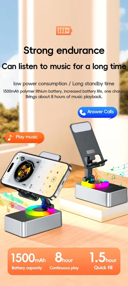 2025 3-in-1 Foldable Phone Stand with Bluetooth Speaker & Power Bank - 360° Rotation, Hands-Free Calling, Portable Charging Station for Office or Travel or Home🔥