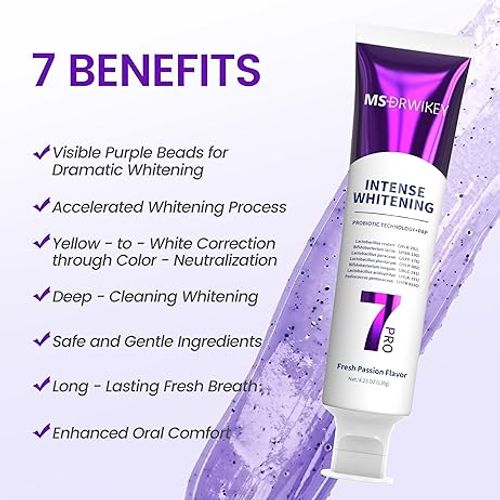 MSDRWIKEY 2-Pack 7-Pro Whitening Toothpaste | Deep Whitening & 7 Probiotics for Oral Health | Purple Beads for Extra Freshness | Fluoride-Free