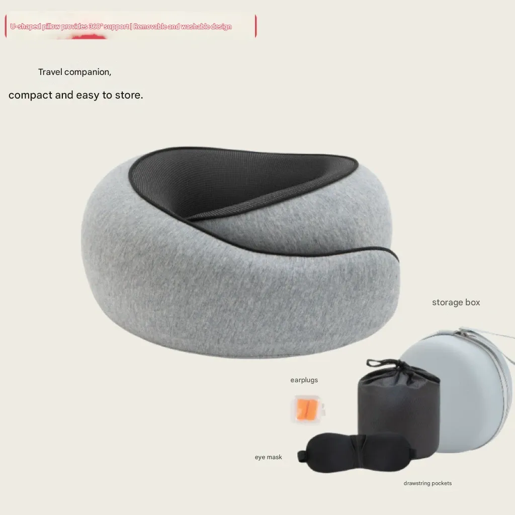 Portable and washable outdoor airplane travel pillow storage set, memory foam U-shaped neck support pillow
