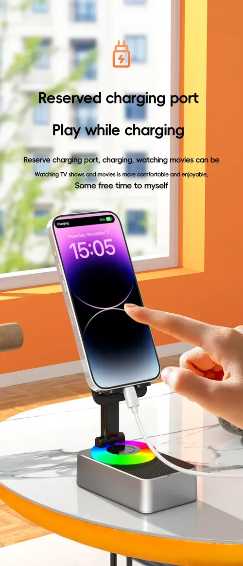 2025 3-in-1 Foldable Phone Stand with Bluetooth Speaker & Power Bank - 360° Rotation, Hands-Free Calling, Portable Charging Station for Office or Travel or Home🔥
