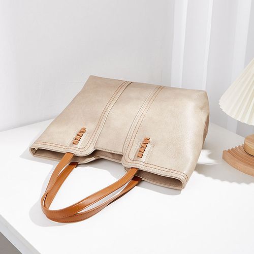 Simple tote bag, vintage style shoulder bag, large capacity women's bag made of PU leather.