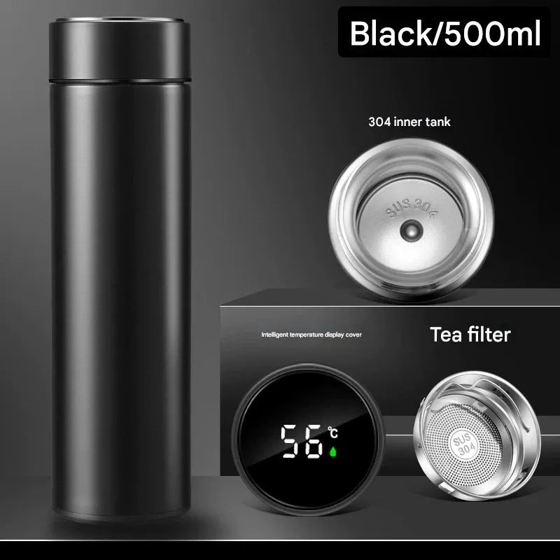 Smart temperature display 304 stainless steel business gift straight cup digital display temperature measurement water cup engraved temperature display smart insulation cup