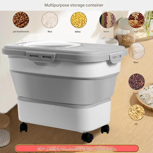 New foldable pet grain storage barrel sealed barrel wheel type moisture-proof rice barrel large capacity storage box