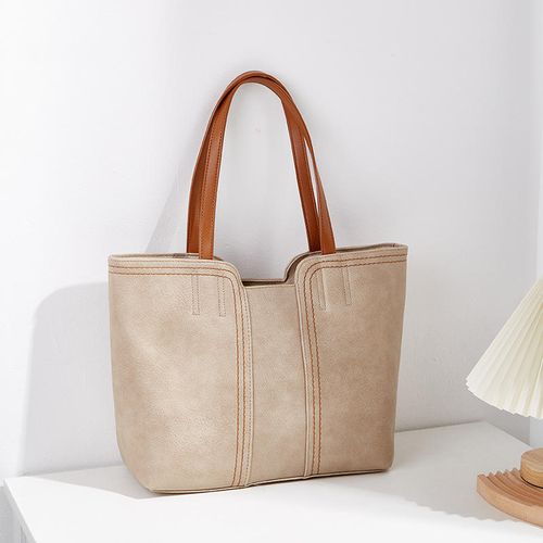 Simple tote bag, vintage style shoulder bag, large capacity women's bag made of PU leather.