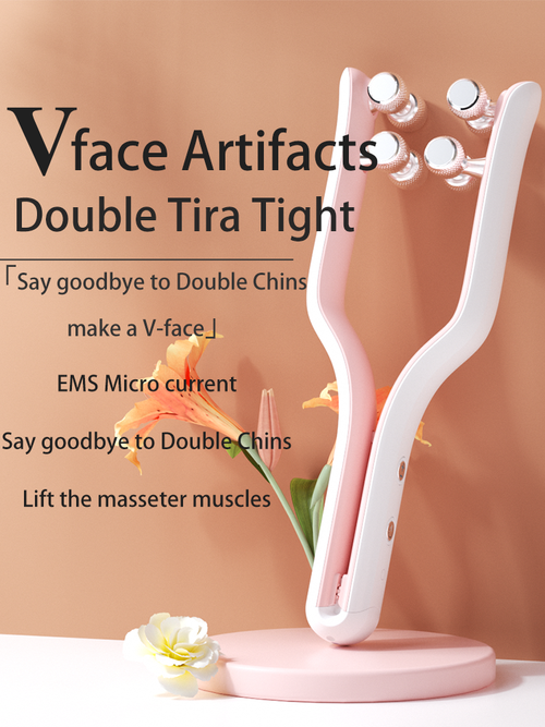 Handheld V-shaped double chin remover, skin tightening and lifting treatment device, 3D roller massage beauty device with USB cable.