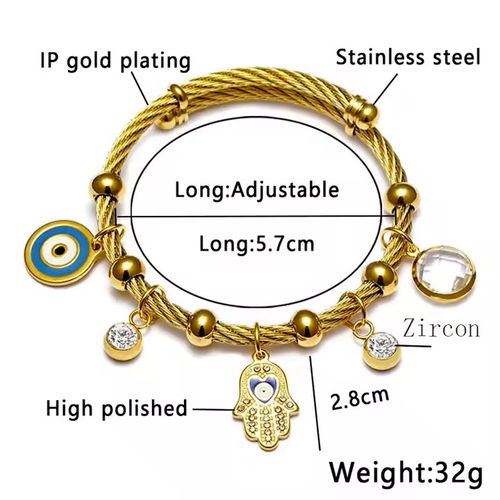 Vintage Style Women Jewelry Gift Accessories Bohemian Diamond Palm Eye Multi Pendant Gold Stainless Steel Bracelet Woman