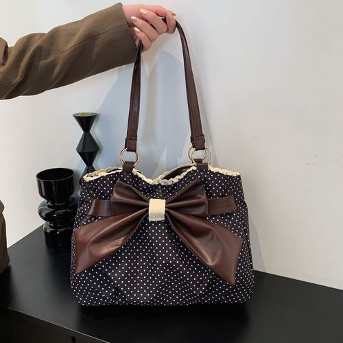 Polka-Dot, High-Capacity Women's Shoulder Bag — Versatile Commuter Style with Bow and Lace Accents