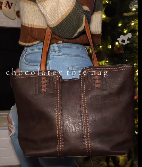 Simple tote bag, vintage style shoulder bag, large capacity women's bag made of PU leather.