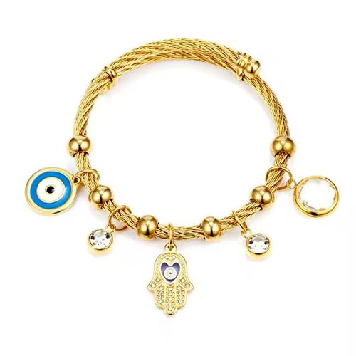 Vintage Style Women Jewelry Gift Accessories Bohemian Diamond Palm Eye Multi Pendant Gold Stainless Steel Bracelet Woman