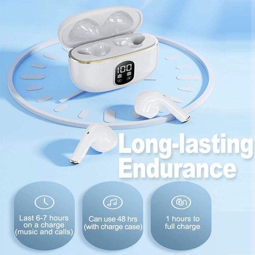 Smart Bluetooth in-ear headphones feature long-lasting noise cancellation.