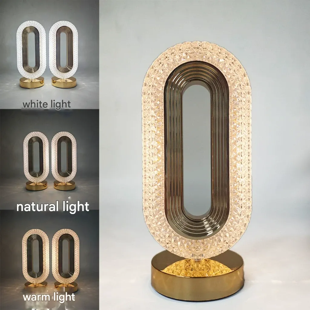 Rechargeable crystal table lamp, luxurious and sophisticated bedroom bedside ambient light, European-style creative touch track table lamp