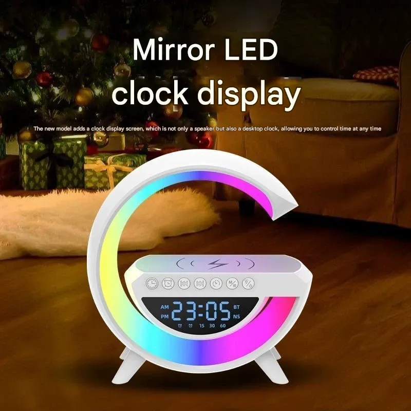 Hot Sale! G2301 Bluetooth Speaker with BT-3401 Wireless Charger, RGB Mood Light & Digital Clock | Universal for Car, Desk,  Fast Charging