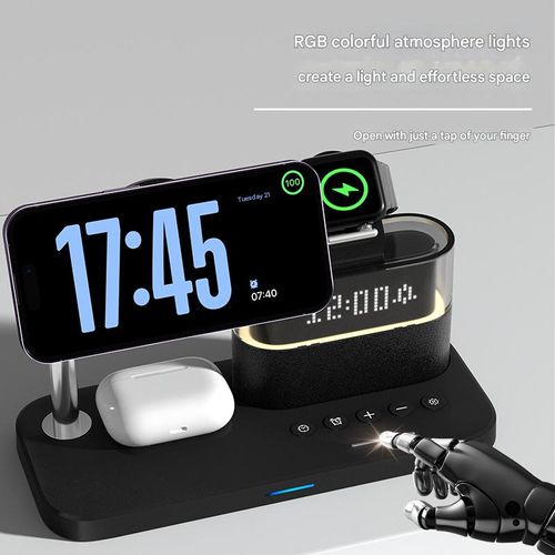 Magnetic 3-in-1 Wireless Charger. Stop the cable chaos! This desktop charging station does it all!