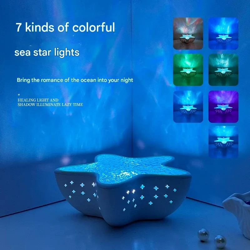 Starfish projection lamp water ripple night light bedroom ocean blue light atmosphere lamp