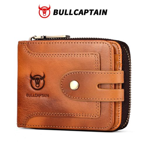 Gift box packaging included. Genuine leather men's multi-functional short zipper wallet with a high-end retro feel, perfect for driver's licenses and business cards.