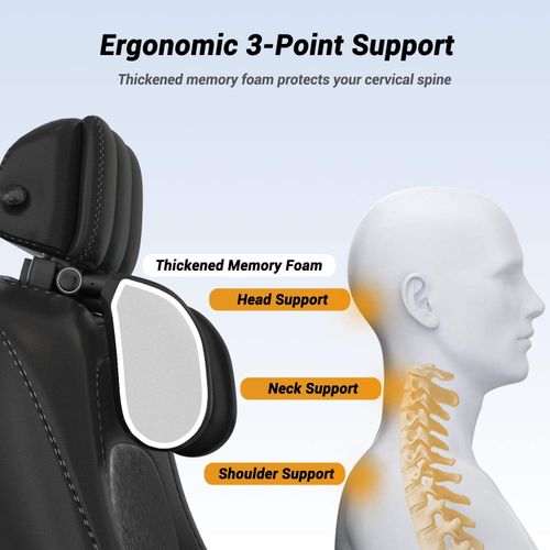 Ergonomic, thickened memory foam car seat head and neck rest pillow