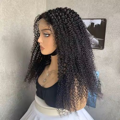 Long Kinky Curly 4X4 Lace Closure Human Hair Wig Premium Curly Blend Hair Front Lace Wig With Baby Hair for Black Women