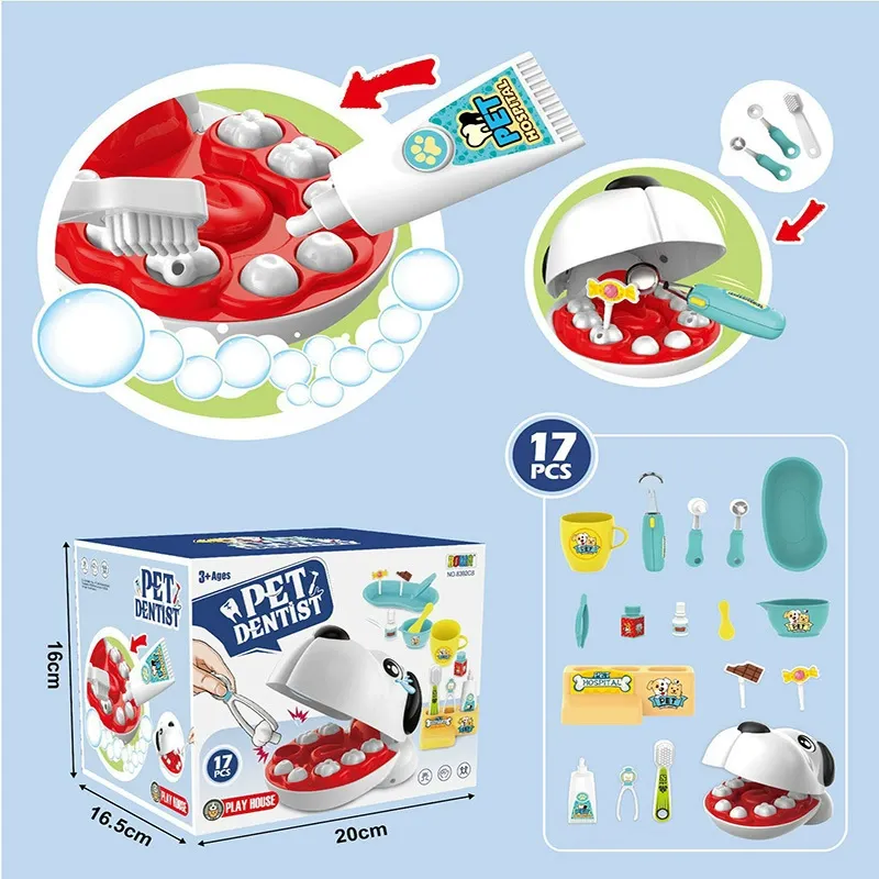 Pet dentist play house toys children's simulation scene simulation cute rabbit shape care tooth extraction tools