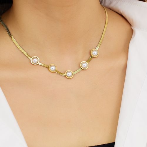 French Vintage Necklace for Women - Elegant Gold Chain with Pearl Pendant | Hypoallergenic Stainless Steel | Minimalist Layering Jewelry Gift for Valentine's Day