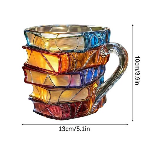 Painted Book Mug, 11oz Novelty 3D Painted Book Coffee Mug, Unique Colorful Resin Book Stack Coffee Cup, Collectible Gift