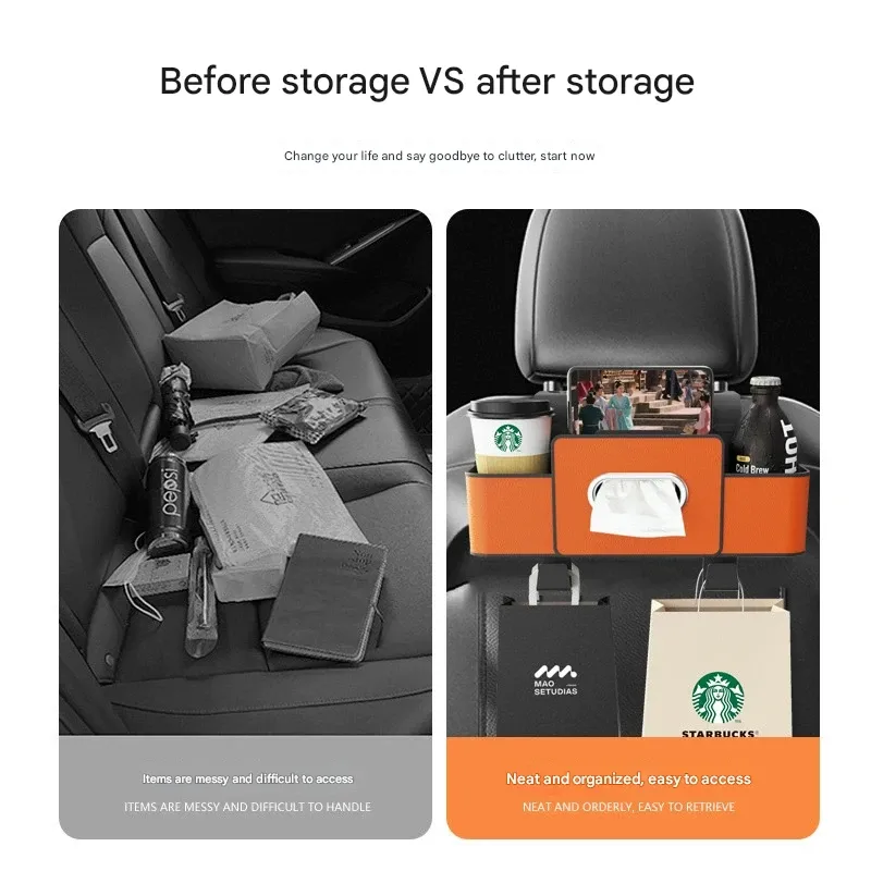 Car seat backseat leather multifunctional storage box car tissue box storage bag water cup holder hook storage box
