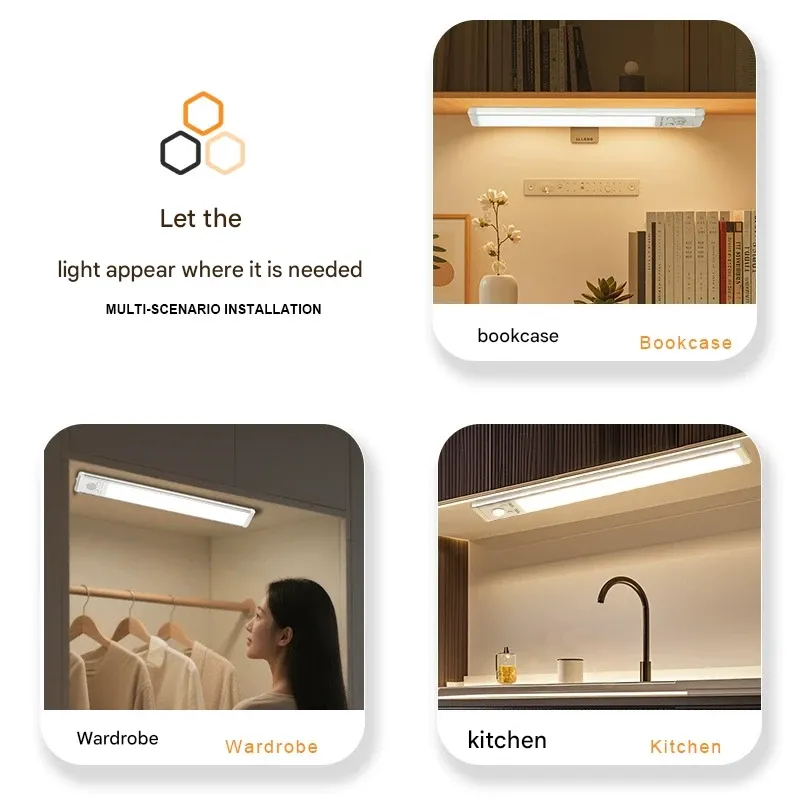 30cm Smart LED Human Body Induction Light Strip Rechargeable Self-Adhesive Night Light Table Lamp Wardrobe Wine Cabinet Cabinet Light