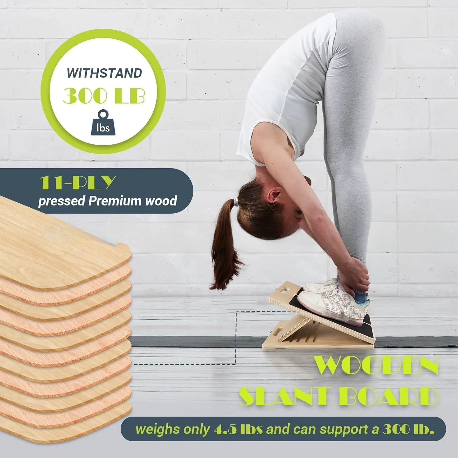 Wooden fitness board multi-position adjustable stretching board exercise standing stretching bench calf tilt board