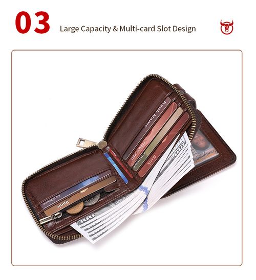 Gift box packaging included. Genuine leather men's multi-functional short zipper wallet with a high-end retro feel, perfect for driver's licenses and business cards.