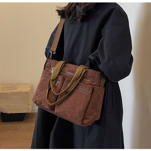 2025 new corduroy shoulder bag large capacity commuting travel fashion casual simple messenger bag Korean Ruiying style backpack