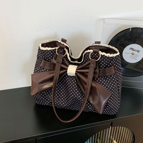 Polka-Dot, High-Capacity Women's Shoulder Bag — Versatile Commuter Style with Bow and Lace Accents