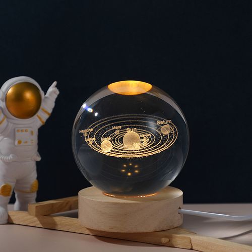 Luminous base 3D carved crystal ball solar system creative desktop ornaments glass crystal ball night light