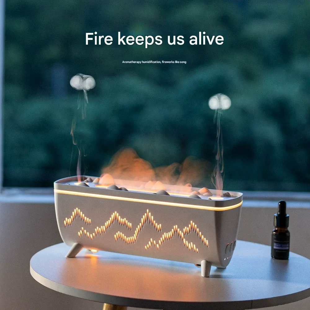 New simulated flame aromatherapy machine desktop ultrasonic double spray humidifier home fragrance sprayer