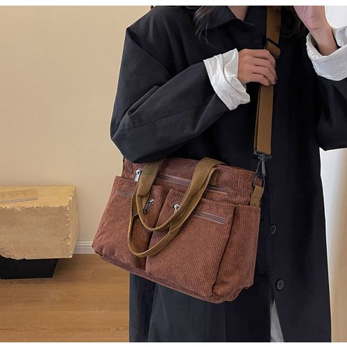 2025 new corduroy shoulder bag large capacity commuting travel fashion casual simple messenger bag Korean Ruiying style backpack
