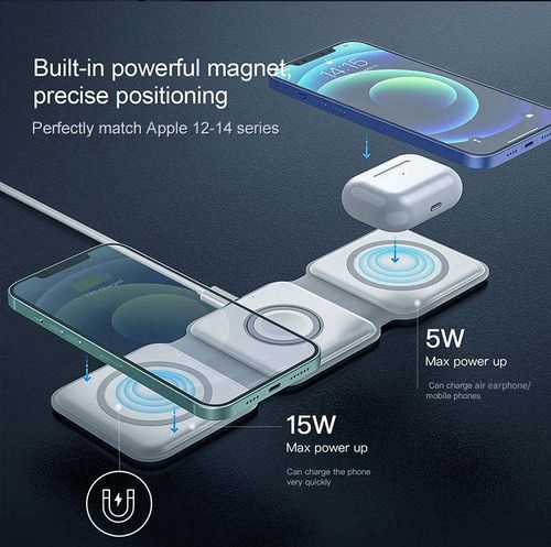 15W Fast Charging 3-in-1 Magnetic Foldable Wireless Charger｜Charge iPhone Android Earbuds Simultaneously