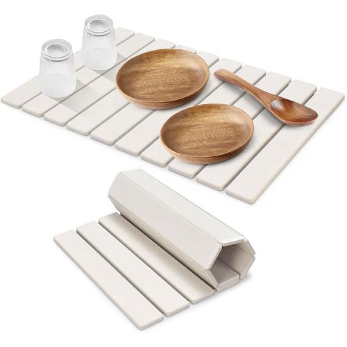 Foldable Diatomite Dish Drying Mat | Super Absorbent Quick-Dry & Anti-Slip | Multi-Use Kitchen Bathroom Countertop Pad | Portable Storage