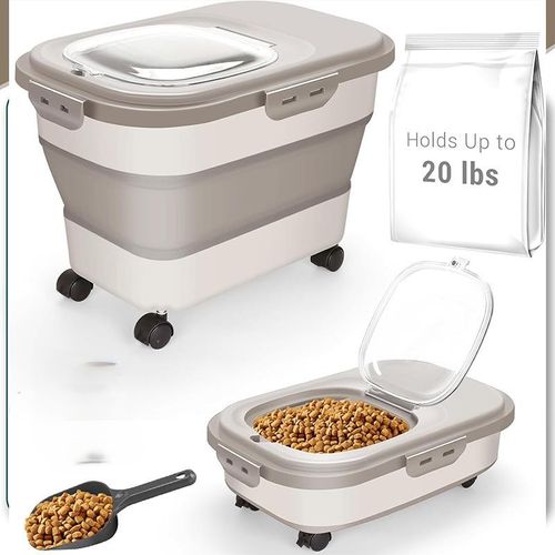 New foldable pet grain storage barrel sealed barrel wheel type moisture-proof rice barrel large capacity storage box