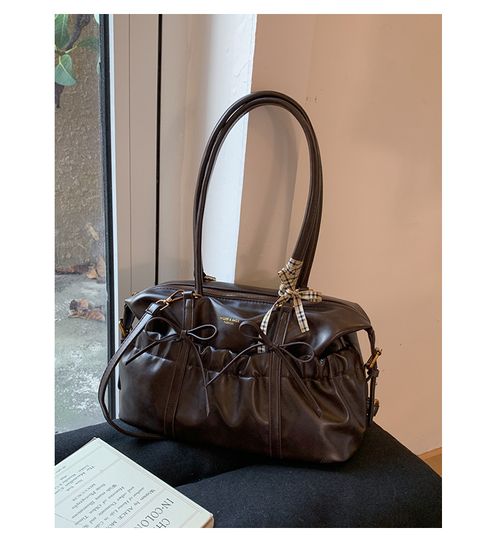 Retro pleated underarm bag, large capacity shoulder tote bag for women