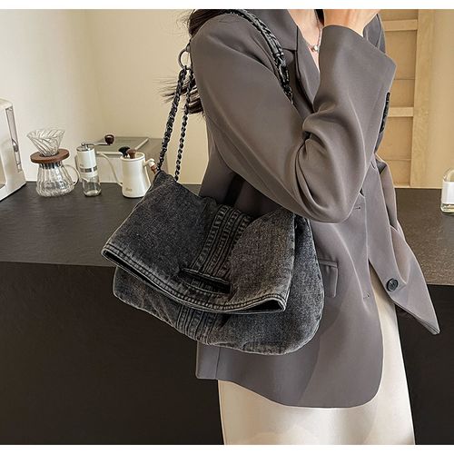 Denim bag women's 2025 new fashion large capacity chain shoulder bag high-end commuter tote bag