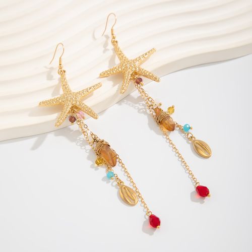 Ocean-Inspired Metal Starfish & Jellyfish Stud Earrings — Bohemian-Style Faux Pearl & Crystal Tassel Drop Earrings
