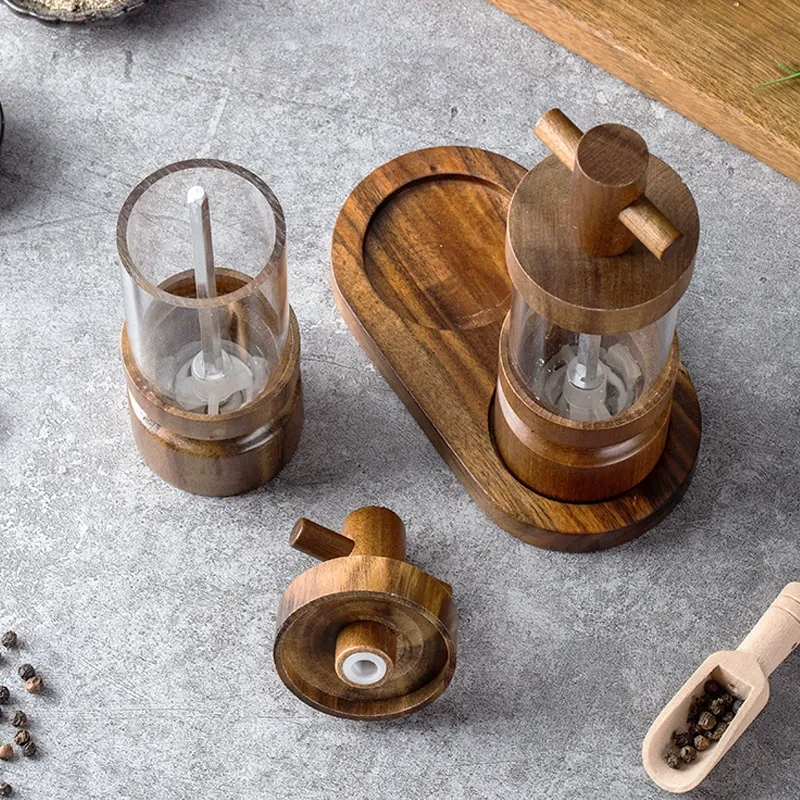 Manual black pepper grinder transparent acrylic pepper jar adjustable coarse and fine pepper seasoning bottle