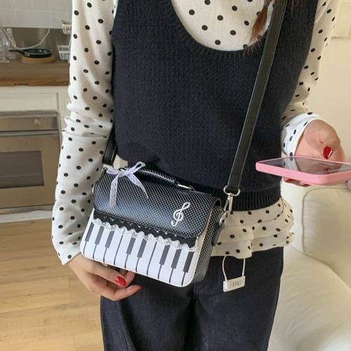 Small square handbag with piano design, a high-end, unique design shoulder and crossbody bag for women.