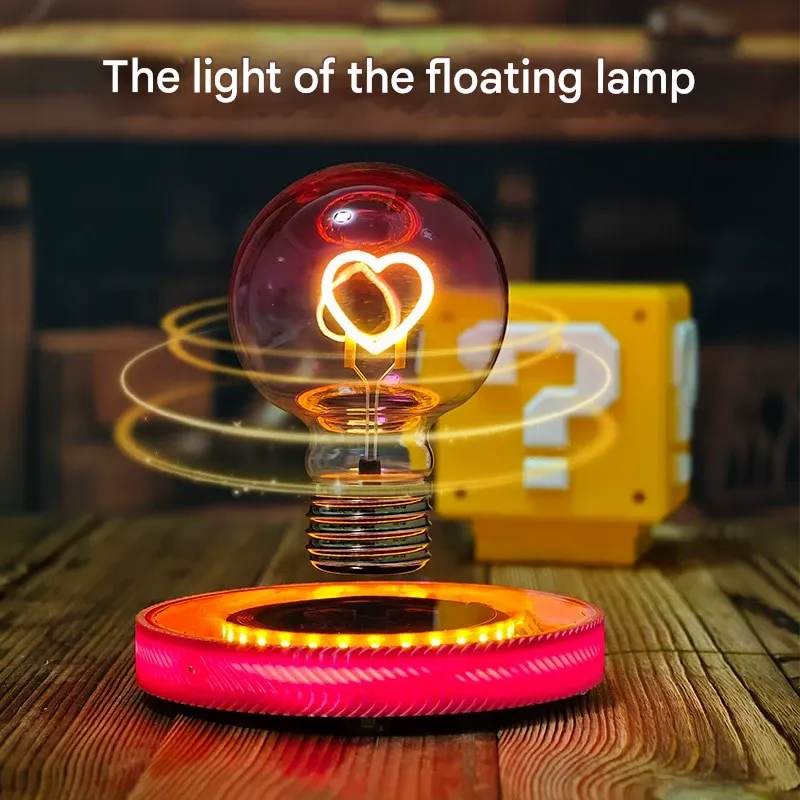 Magnetic Levitation LED Heart Light Bulb Lamp - Wireless Floating ｜Cool Desk Decor for Office Bedroom｜Custom Gifts for Valentine's Day Birthday Corporate