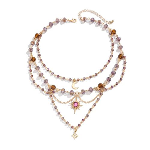 Multi-layered sun tassel pendant clavicle chain, niche design crystal beaded necklace accessory