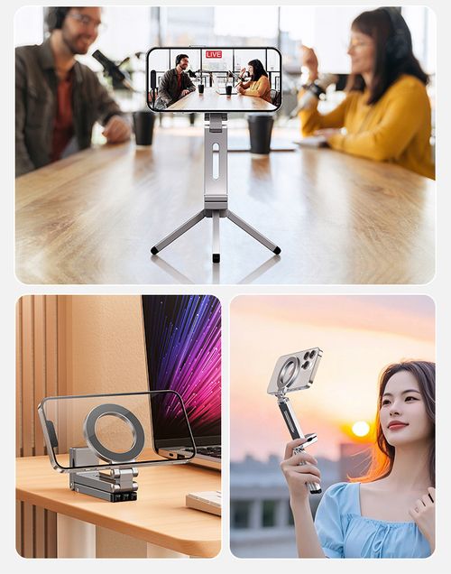Aluminum Alloy Magnetic Phone Holder, Mobile Phone Live Streaming Tripod, Multi-Function Folding Desktop Stand for Business Travel