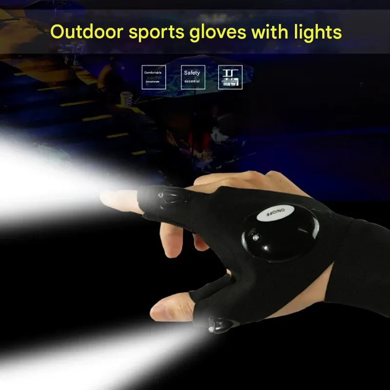 LED flashlight luminous fishing gloves emergency repair night fishing lighting gloves finger light gloves