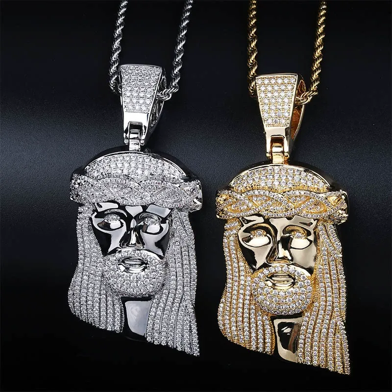 Men's vintage portrait pendant with micro-set cubic zirconia, a large and exaggerated hip-hop style accessory.