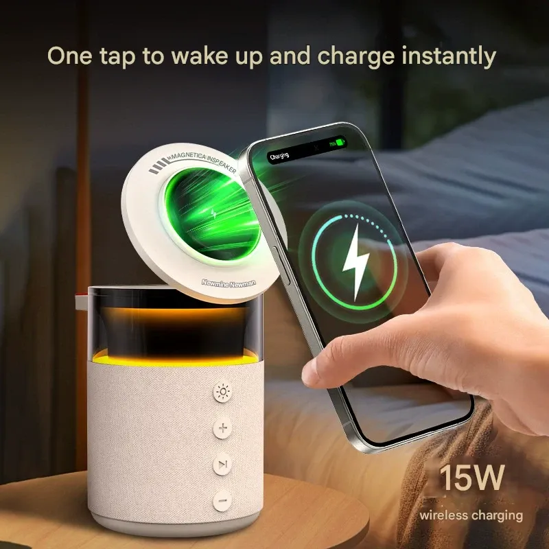 Wireless Charging Bluetooth Speaker Magnetic Desktop Phone Holder All-in-One Night Light Speaker Charging Base