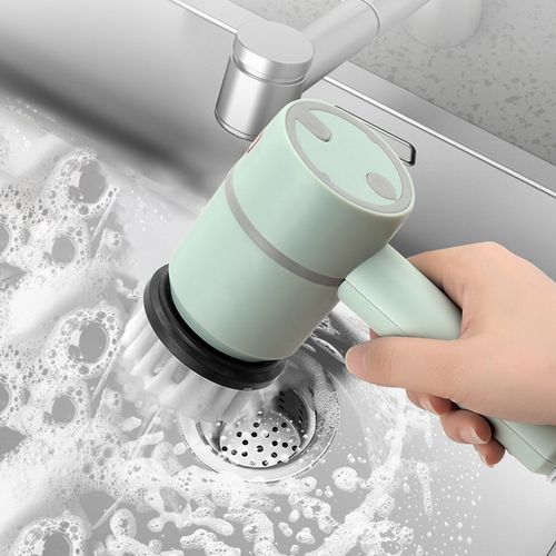 Multifunctional cleaning brush electric household long handle replaceable head kitchen dishwashing brush bathroom shoe brush with four brush heads