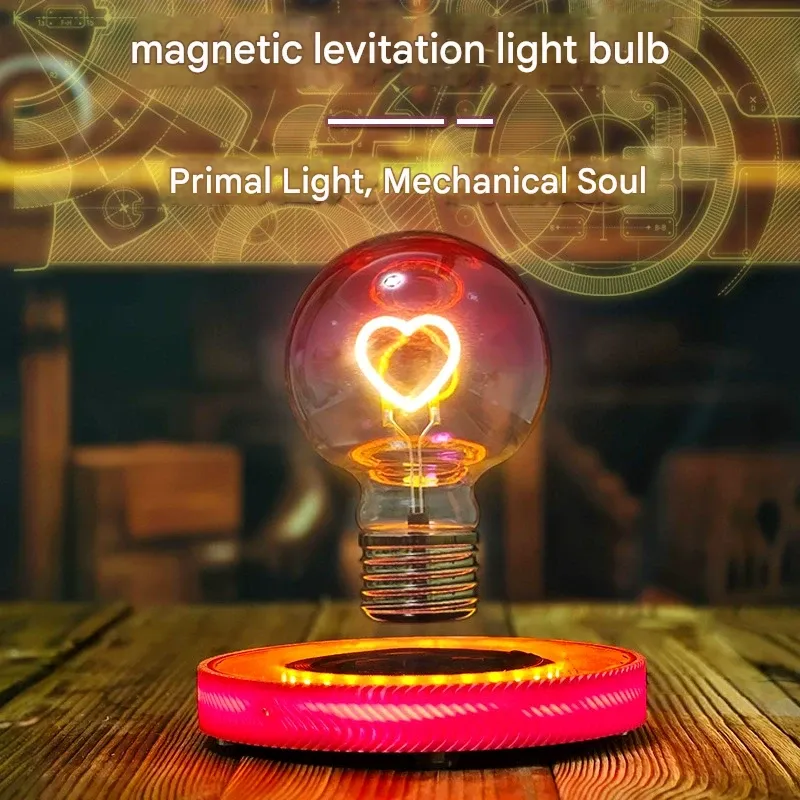Magnetic Levitation LED Heart Light Bulb Lamp - Wireless Floating ｜Cool Desk Decor for Office Bedroom｜Custom Gifts for Valentine's Day Birthday Corporate