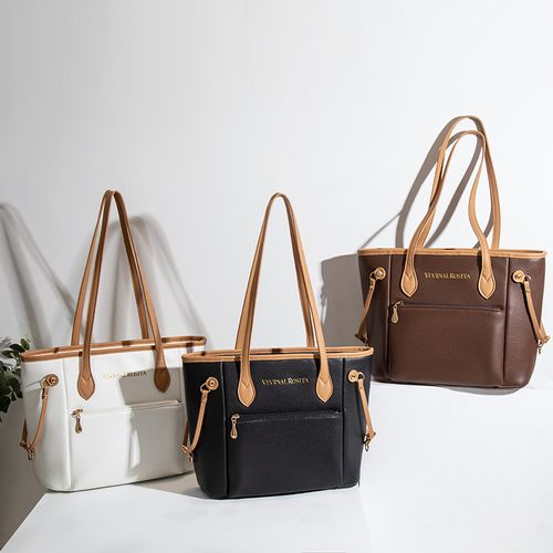 Classic shopping bag, leather-trimmed tote bag, large size, available in multiple colors, ideal as a mommy bag, large capacity shoulder bag for women.